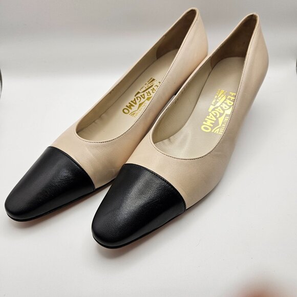 Salvatore Ferragamo Cap-Toe Leather Pumps – Size 7B - Picture 3 of 15